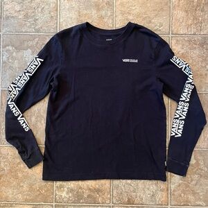 Vans Off The Wall Black Long Sleeve Logo Tape Sleeve Skater Shirt Size M EUC